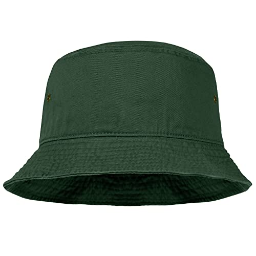 Men Women Unisex Cotton Bucket Hat 100% Cotton Packable for Travel Fishing Hunting Summer Camp (L/XL Dark Green)