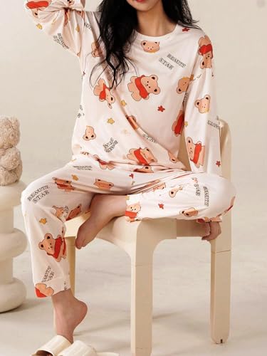 Image of GLASGO Women's Cotton Pajama Set with Top & Pants|| Korean Night Suit|| Lightweight Printed Set || Soft & Comfy Sleepwear for Girls & Women || LNS-3-$