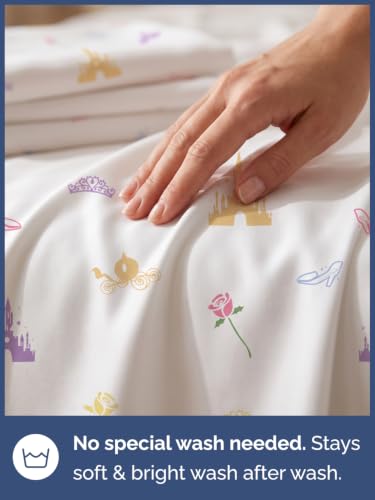 Image of Kids Queen Size Princess Bed Sheets - 4 Piece Kids Princess Sheet Set | Princess Themed Bedding, Ultra-Soft, Cute & Cozy, Breathable & Machine Washable, Bed Set for Boys, Girls & Teens, Breathable