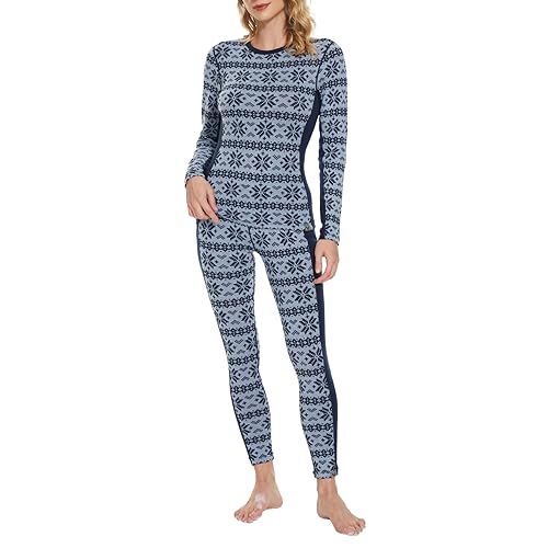 MERINNOVATION 100% Merino Underwear Women's Set, Lightweight, Midweight, Thermal Underwear, Merino Wool, Long Sleeve Shirt, Dress Blue 230, L