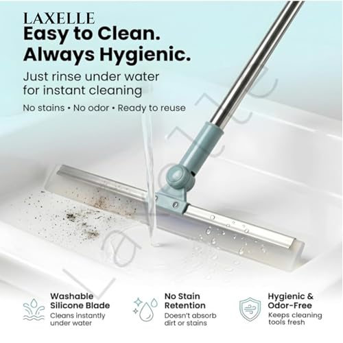 Image of LAXELLE Heavy Duty Bathroom Wiper with 180-Degree Swivel Head | Multifunctional Magic Broom Floor Wiper | 50-Inch Rotating Floor Squeegee with Long Handle Adjustable 4