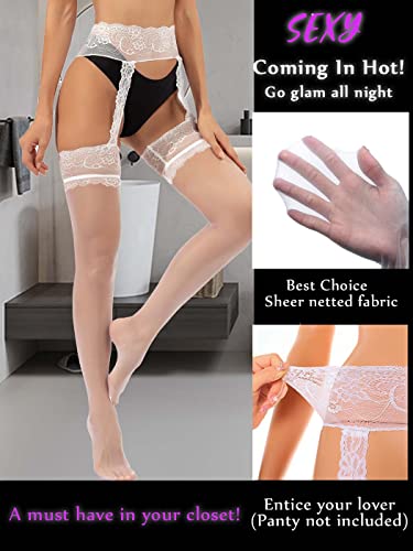 deladola Women's Lingerie Garter Belt Stocking Lace Sexy Fishnet Thigh High Tights Suspender Pantyhose4