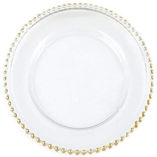 Balsa Circle 8 pcs 12-Inch Clear Glass Charger Plates with Gold Beaded Rim Dinner Chargers Wedding Party Supplies Holidays Occasions