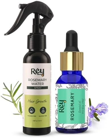 Rey Naturals Rosemary Hair Spray & Oil Set - 100ml Spray & 15ml Oil for Hair Growth & Scalp Health
