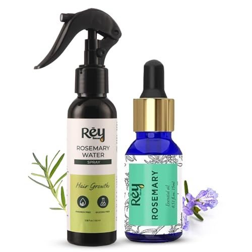 Rey Naturals Rosemary Hair Spray & Oil Set - 100ml Spray & 15ml Oil for Hair Growth & Scalp Health