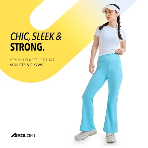 Image of Boldfit Limitless Nyloflex Flare Pants for Woman Leggings for Women Full Length Stretchable Gym Pants for Women Workout Flare Pant for Yoga, Pilates, Gym for Daily Use Flared Palazzo for Woman