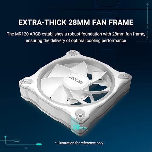 Image of ASUS Prime MR120 ARGB Fan White Triple Pack, 28mm Extra-Thick Frame, Quiet, high-Performance Cooling with PWM Control, 20 ARGB LEDs with Dual-Sided Frame Lighting, Aura Sync Compatibility