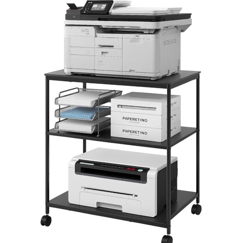 Image of Heavy Duty 3-Tier Printer Stand with Locking Wheels, 23.6 inchx18.9 inch *31.5 inch Large Printer Table Shelf, Holds 100 lbs per Shelf - Fits Most 60 inch Desks, Perfect for Office, Home, Laser Printer or Mini Fridge