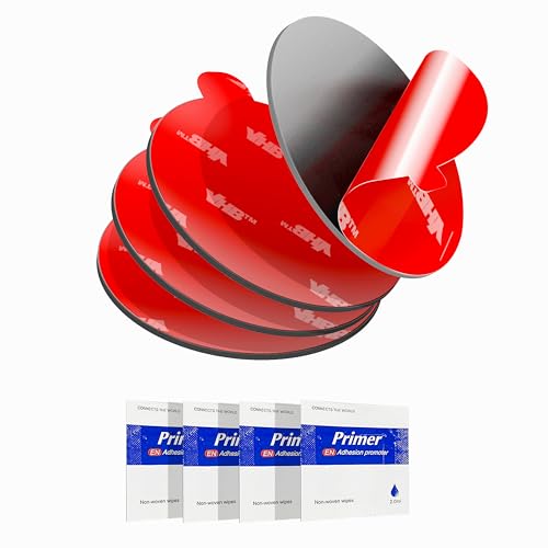Double-Sided Adhesive Pads for Dash Cam Mount – 4-Pack 2.2' (56mm) Round High-Bond Heat-Resistant Mounting Tape for Windshield, Dashboard, GPS & Camera Holders – Includes Adhesion Promoter