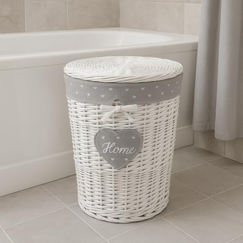 Oval Basket in White Wicker Heart Decoration Laundry 49 * 36 * 55 cm - Image 7