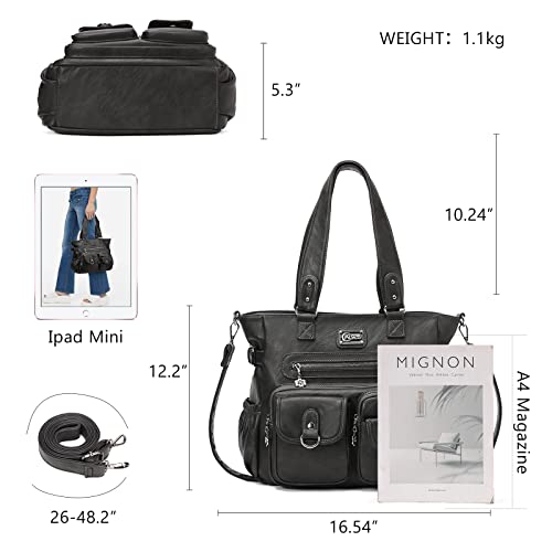 Image of KL928 Large Purses for Women Shoulder Bag Tote Handbags Stylish Vegan Leather Hobo Bags Ladies, A-Black-4 | Large