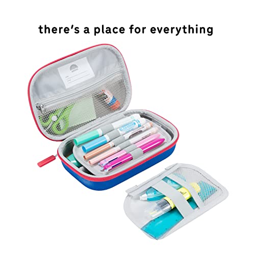 Image of Uninni Color Block (Blue /Green) Pencil Case for Boys & Girls Age 3+ - Large Kids Case with Mesh Storage Pocket & 2 Removable Dividers for Organizing Markers & Pens