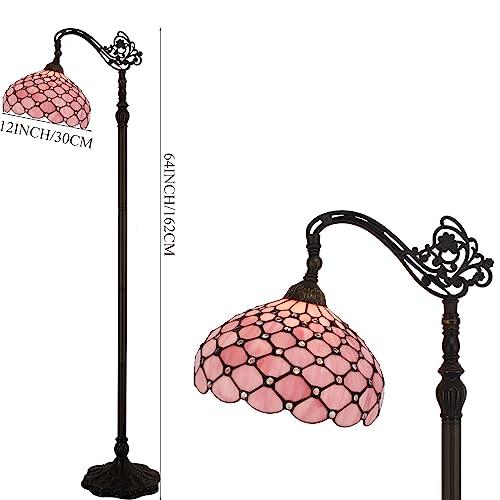 Image of WERFACTORY Tiffany Floor Lamp Pink Stained Glass Pearl Bead Arched Lamp