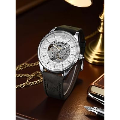 FORSINING Men's Hand-Wind Mechanical Minimalist Simple Analog Dial Fashion Leather Strap Wrist Watch