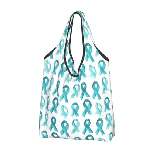 Bolsas de compras reutilizables con estampado de cinta verde, 1 bolsa plegable con asas