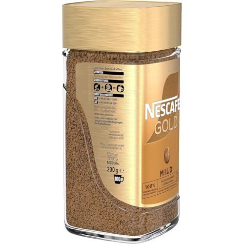 Image of Nescafe Gold Mild, Soluble Bean Coffee, Instant Coffee Selected Coffee Beans, Containing Caffeine, Pack of 1 (1 x 200g)