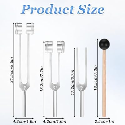 Ptwola Tuning Forks for Healing Set (128Hz 256Hz 512Hz) with Reflex Hammer, Weighted Unweighted Sensory Tuning Forks Activator Yoga Meditation Essential Accessories for Healing Chakra Sound Therapy