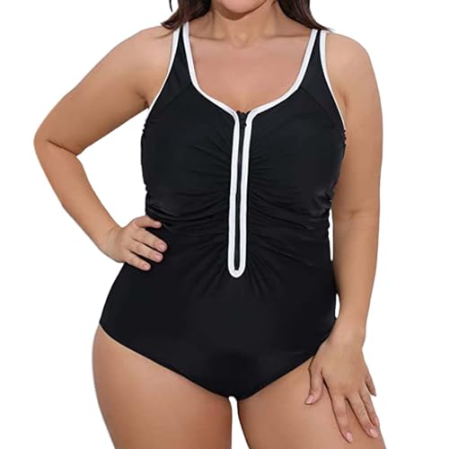 Genérico BañAdores+De+Mujer Trajes De Mujer Trajes de baño con Cremallera de 1 Pieza para Mujer Traje de baño Fruncido de Talla Grande Traje de baño up Banadores De Mujer Mastectomia (Black, L)