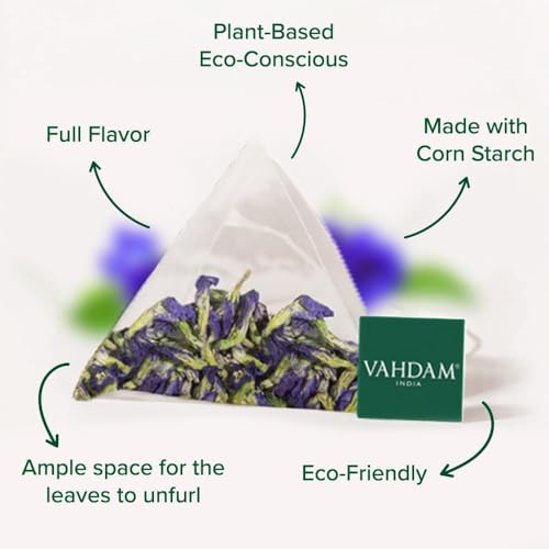 Image of VAHDAM, Butterfly Pea Flower (15 Pyramid Bags) Vegan, Non-GMO | Delicate & Earthy | Direct From Source - Plant-Based Biodegradable | Brew Iced Tea, Cooking, Mocktails & Cocktails