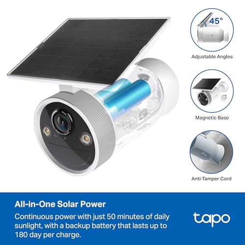Image of Tapo MagCam 4K Outdoor Wireless Security Camera - Battery with Integrated Solar, Magnetic Mount, Person /Vehicle Detection, 24 /7 Capture, Subscription-Free Local Storage or Optional Cloud, C465