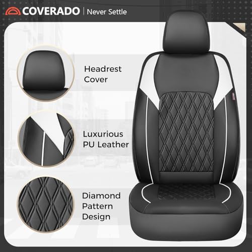 Image of Coverado Automotive Seat Covers, Car Seat Covers Full Set, Car Seat Cover, Waterproof Seat Covers, Car Seat Protector Car Seat Cushion Interior Truck Accessories Universal Fit Most Cars, Black&White