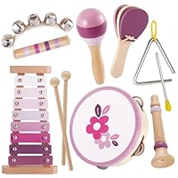 BUYGER Kids Wooden Musical Instruments Toys with Xylophone Tambourine Maracas Toddler Baby Percussion Musical Sensory Toys Gifts for 1 2 3+ Year Old