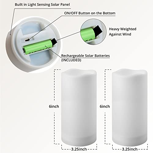 Image of NURADA Large Outdoor Solar Powered Candles - Flameless Pillar Waterproof Rechargeable Candle Set, White Resin, LED Light, Rechargeable Solar Battery Included, Waterproof for Patio Decor 3.25 inch x 6 inch