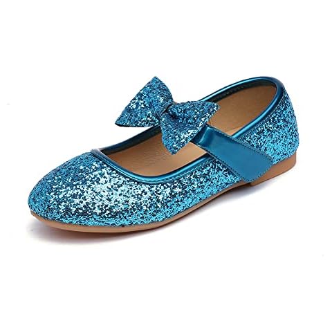 Chiximaxu Mary Jane Shoes for Girls Slip on Ballet Flats Glitter Party Dress Shoes Blue 8.5 M US Toddler Cover