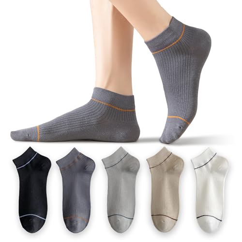 Mottee&Zconia Mens Ankle Socks Low Cut Short Cotton Casual Socks Anti-Skid Moisture Wicking Striped Socks