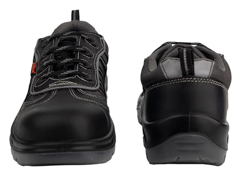 Image of Karam FS62 Buff Black Leather Safety Shoes for Men | Steel Toe|Double Density TPU Sole | Antistatic, Antislip, Oil & Heat Resistant