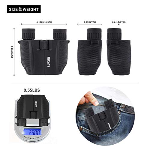LUXUN 12x25 Waterproof Compact Binoculars for Adults Bird Watching Small Binocular Low Light Night Vision for Opera Theater Concert Hiking Vinoculares - Thumbnail 6