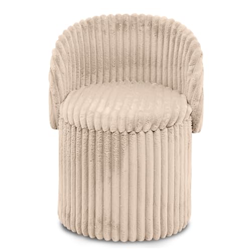 GC GAVENO CAVAILIA Ribbed Round Ottoman Storage Box With Hidden Storage Removable Lid | Fleece Foldable Stool Storage Bench Chair Foot Rest | Vanity Stool Footstools For Living Room Bedroom
