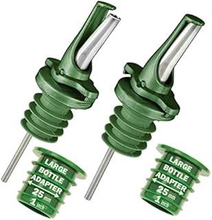 Olive Oil Bottle Drizzler Spouts | Airtight ClickSeal Bottle Pourers Keep Oil Fresh with Built-in Caps | Use Your Own Bottles as Oil Dispensers | Incl Large Bottle Adapters | Dishwasher Safe Green 2Pk