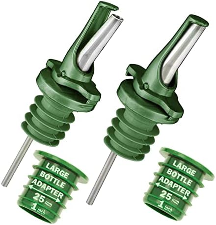 AIRTIGHT Olive Oil Spout for Olive Oil Dispenser - UK Patented Oil Pourer - Hygienic One Handed Open Close Mechanism Keeps Oil Fresh. Dust Caps | Pour Spout Cover | Screens Alternative - Green 2 PCs
