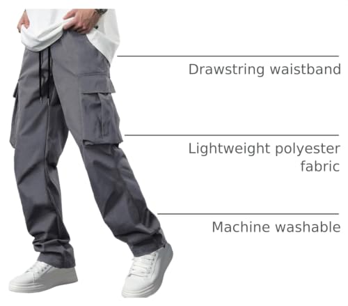 Image of Comdecevis Men's Casual Cargo Pants Workout Joggers Stretch Sweatpants Hiking Drawstring Tactical Pants with Multi Pockets