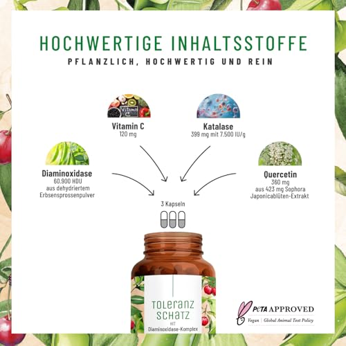 DAO Enzym Komplex mit Diaminoxidase aus Erbsen – 60 vegane DAO Kapseln – bei histaminreicher Ernährung – bis zu 60-Tage-Vorrat - NATURTREU® Toleranzschatz 2