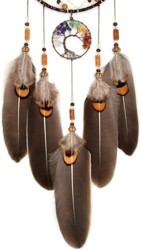 MOONFLY Dream Catcher Handmade Traditional Feather Dreamcatcher Hanging Home Wall Decoration Craft Ornament for Home, Bedroom, Kids, Boys Native American Style Décor (Brown Life Tree) - Image 5