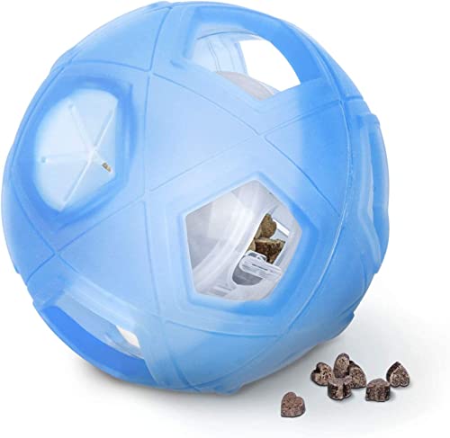 LumoLeaf Hunde-Leckerli-Ball, 13 cm Interaktives Intelligenzspielzeug für kleine & mittelgroße Hunde, Einstellbarer Schwierigkeitsgrad, Futterspender & Anti-Schling-Funktion, Blau