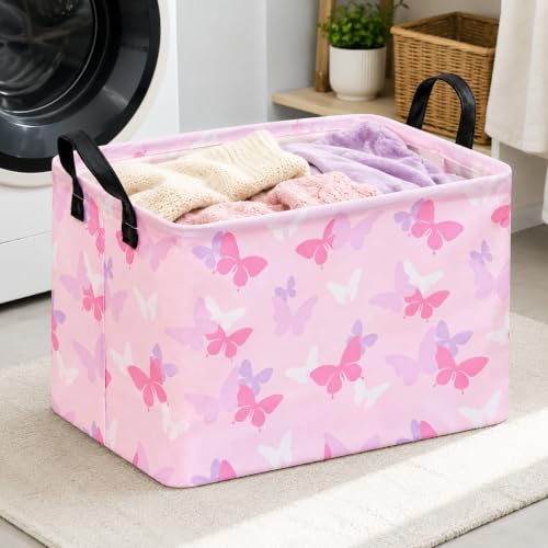Image of Butterfly Storage Basket with Handles, Girls Basket, Foldable cute Storage Basket Collapsible Organizer Bin for Home and Kitchen Storage, Butterfly Room Decor