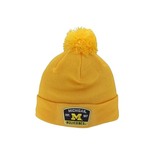 Michigan Wolverines NCAA Officially Licensed Pom Beanie Patch Switchback Secondary Color