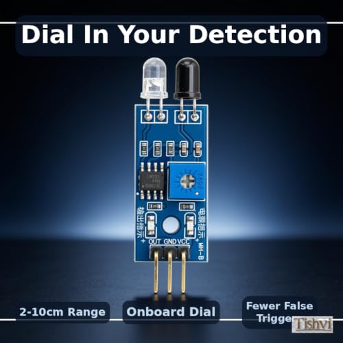 Image of Tishvi IR Sensor Module for Obstacle Detection - High Sensitivity Infrared Proximity Sensor with Adjustable Distance, Compatible with Arduino, Raspberry Pi, and ESP32 Projects (Pack of 5)