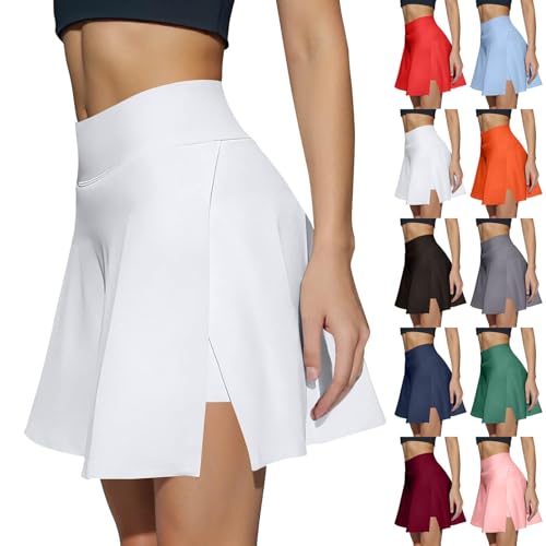 Golf Skorts for Women Plus Size Elastic High Waisted Tennis Skirt with Pockets Athletic Summer Mini Skirt with Slit Stretch Active Mini Tennis Skirts Pickleball Skorts Sport Sweat Skater Skirts