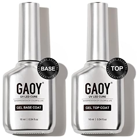 GAOY 16ml 2 Pcs Glassy Gel Top Coat and Base Coat Set,No Wipe Foundation Combination for UV Light Cure Nail Polish Cover