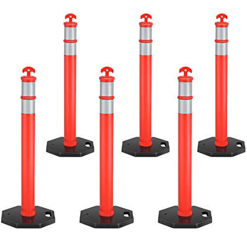 IRONMAX 6 Pack Traffic Delineator Post, 45 Inch Traffic Safety Parking Barrier with Weighted Base, Portable Barrier Bar for Traffic Crowd Control, Parking Lot, Construction Caution Road, Orange