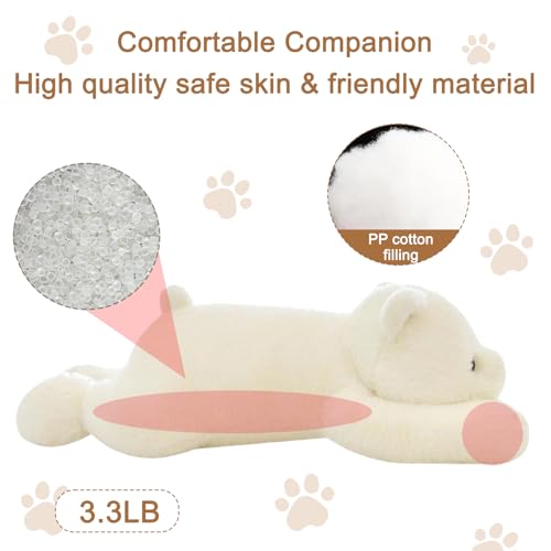 MeHoo Weighted Stuffed Animal, Anxiety Gewichtskuscheltiere 1.5KG, 60CM Gewicht Kuscheltier Groß Gewichtetes Plüschtier Umarmen Kissen Niedliche Plüschpuppe für Geburtstag (Weißer Bär)