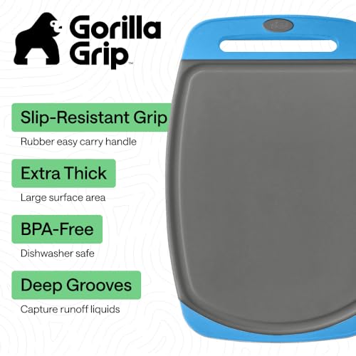 Image of GORILLA GRIP BPA-Free Reversible Kitchen Cutting Board Set of 3, US Designed, Nonporous, Juice Grooves Catch Liquid, Slip Resistant Border, Dishwasher Safe, Durable Food Chopping Boards, Gray Aqua