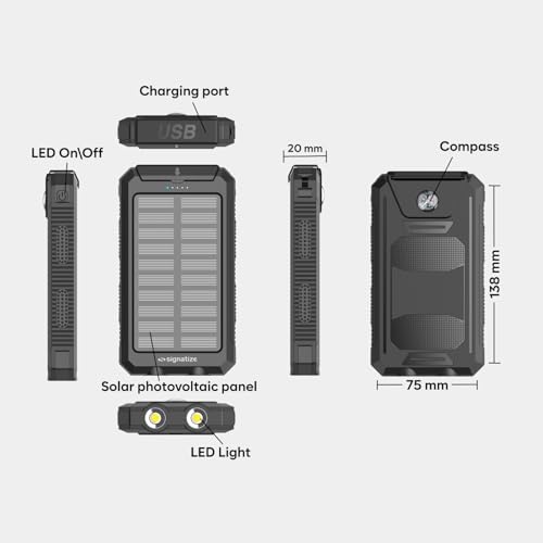 Image of Outdoor 10000mAh Solar Power Bank with Fast Charging and Dual LED Flashlight