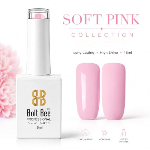 Image of BOLT BEE 15ML Gel Nail Polish 1Pc Clear Pink Glitter Nail Polish Soak Off UV LED Nail Gel Polish Nail Art Starter Manicure Salon DIY at Home, 0.5 OZ (1) (134)