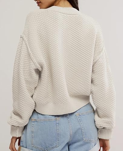 Womens Cardigan Sweaters Button Down Long Sleeve Short Loose Knit Sweaters Chunky Cardigan Outerwear Coats3