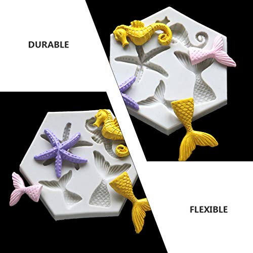 Hemoton Molde de silicone para cobertura de tema marítimo com 2 peças, cauda de sereia, cavalo marin